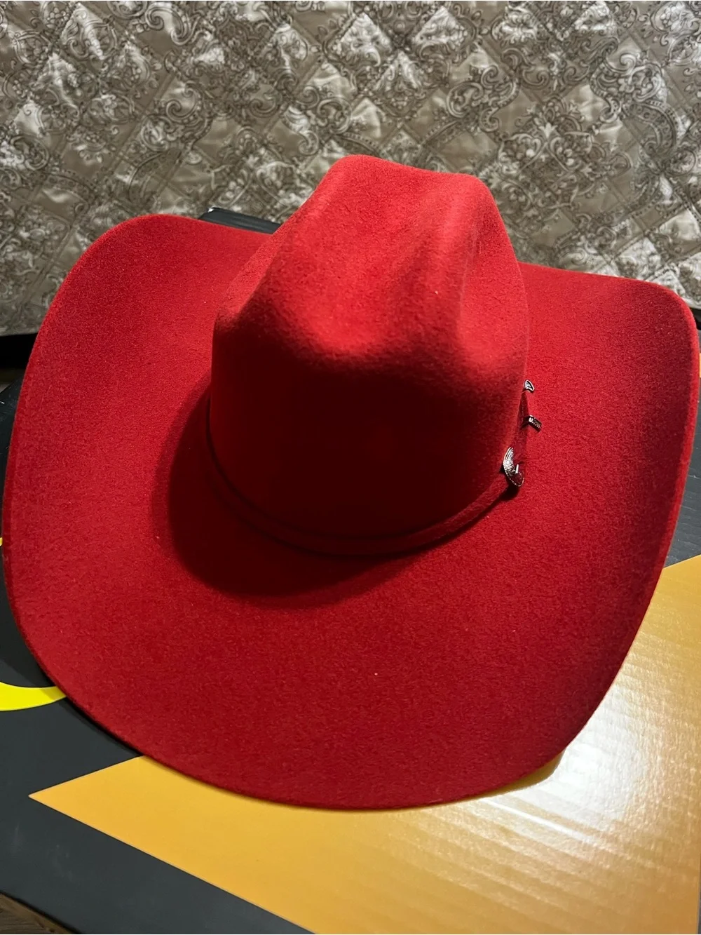 Red Felt Western Cowboy Hat with Silver Buckle Accent